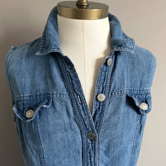 Vintage Jones New York 100% Linen Sleeveless Shirt Dress - 10, looks like denim! - Picture 3 of 9
